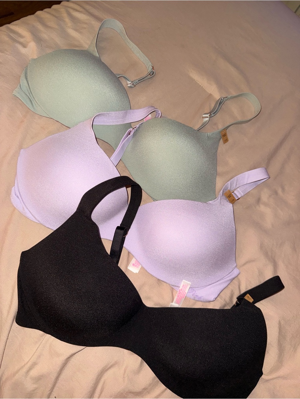 Victoria's Secret Seamless T-Shirt Bra Set - Black, Lavender, Mint NWT